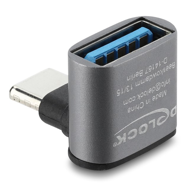 DELOCK αντάπτορας USB-C σε USB 67425, γωνιακός, 10Gbps, 60W, γκρι