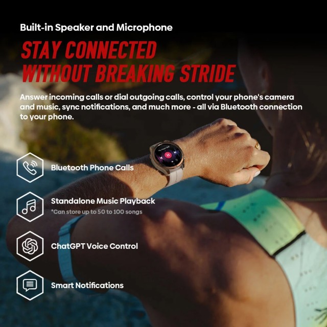 ZEBLAZE smartwatch Stratos 4 Pro με φακό, heart rate, 1.43" AMOLED, GPS, 5 ΑΤΜ, μαύρο