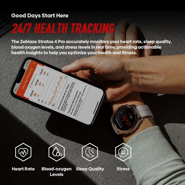ZEBLAZE smartwatch Stratos 4 Pro με φακό, heart rate, 1.43" AMOLED, GPS, 5 ΑΤΜ, μαύρο