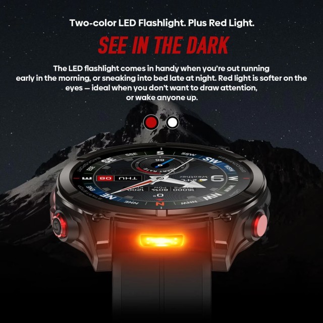 ZEBLAZE smartwatch Stratos 4 Pro με φακό, heart rate, 1.43" AMOLED, GPS, 5 ΑΤΜ, μαύρο