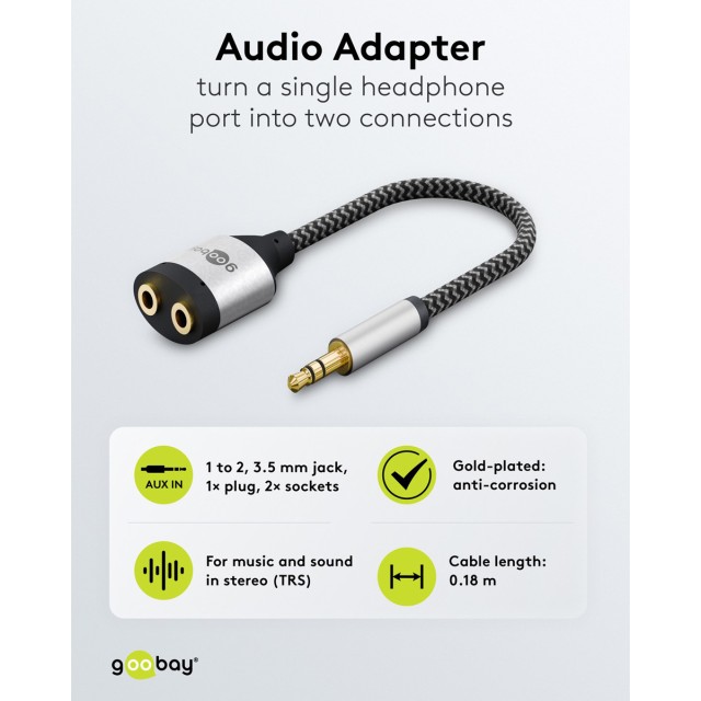 GOOBAY αντάπτορας ήχου 3.5mm σε 2x 3.5mm 80586, μαύρος/γκρι GOOBAY αντάπτορας ήχου 3.5mm σε 2x 3.5mm 80586, μαύρος/γκρι