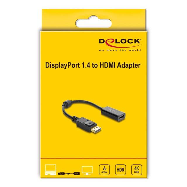 DELOCK αντάπτορας DisplayPort σε HDMI 63006, 4K/60Hz, active, μαύρος