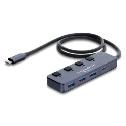 DELOCK USB-C hub 64384 με διακόπτες, 4x θυρών, 10Gbps, USB-C σύνδεση, γκρι