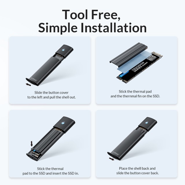 ORICO θήκη για M.2 NVMe & SATA SSD PWDM2-G2, 10Gbps, tool free, μπλε ORICO θήκη για M.2 NVMe & SATA SSD PWDM2-G2, 10Gbps, tool free, μπλε