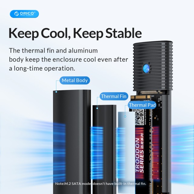 ORICO θήκη για M.2 NVMe & SATA SSD PWDM2-G2, 10Gbps, tool free, μπλε ORICO θήκη για M.2 NVMe & SATA SSD PWDM2-G2, 10Gbps, tool free, μπλε