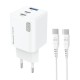 POWERTECH μίνι φορτιστής τοίχου PT-1671 με καλώδιο, USB/2x USB-C, 100W, GaN, λευκός POWERTECH μίνι φορτιστής τοίχου PT-1671 με καλώδιο, USB/2x USB-C, 100W, GaN, λευκός