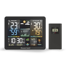 POWERTECH ψηφιακός μετεωρολογικός σταθμός PT-1660 με ασύρματο εξωτερικό αισθητήρα, ξυπνητήρι, μαύρος