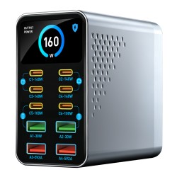 POWERTECH σταθμός φόρτισης PT-1687, 4x USB & 6x USB-C, GaN, 165W, γκρι
