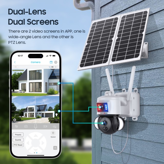 SECTEC smart ηλιακή κάμερα ST-538-6M-4G-EU-20W, dual lens, 3MP, 4G, SD, PTZ, IP65
