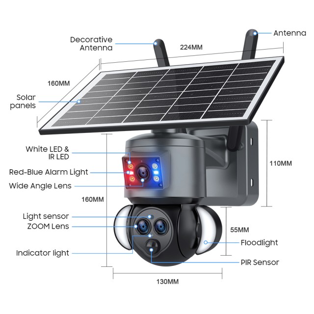 SECTEC smart ηλιακή κάμερα ST-538-6M-3L-4G-EU, dual lens, 3MP, 4G, SD, PTZ, IP66