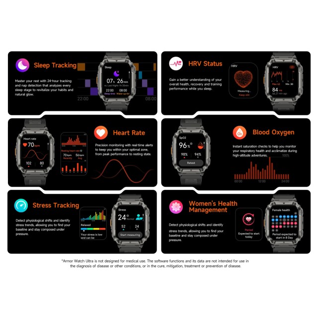 ULEFONE smartwatch Armor Watch Ultra, 2x λουράκια, heart rate, 1.93" AMOLED, GPS, MIL-STD-810H, μαύρο ULEFONE smartwatch Armor Watch Ultra, 2x λουράκια, heart rate, 1.93" AMOLED, GPS, MIL-STD-810H, μαύρο