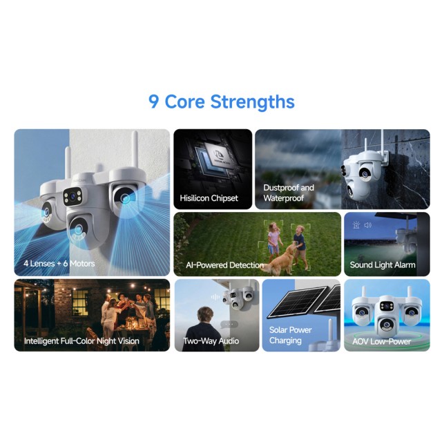 VSTARCAM smart ηλιακή κάμερα AG623FR, four-lens, 3MP, 4G, SD, PTZ, IP66, μαύρη