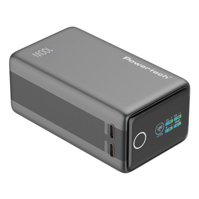 POWERTECH power bank PT-1640 με οθόνη & καλώδιο, 20000mAh, 100W, γκρι