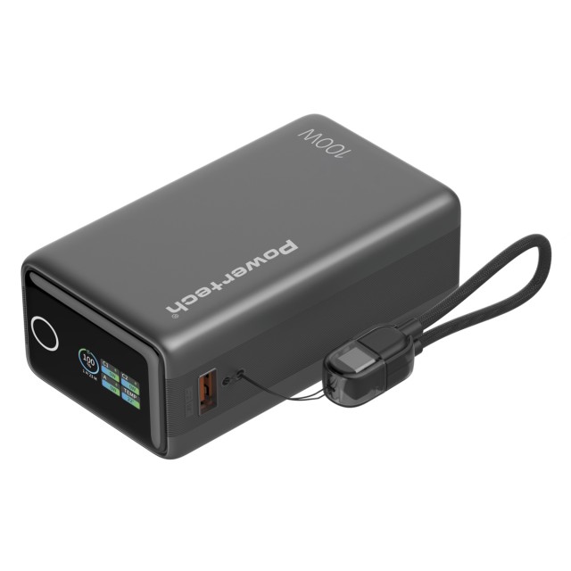 POWERTECH power bank PT-1640 με οθόνη & καλώδιο, 20000mAh, 100W, γκρι