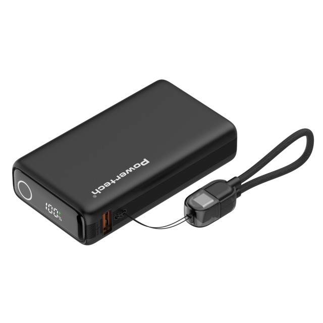 POWERTECH power bank PT-1641 με οθόνη & καλώδιο, 10000mAh, 22.5W, μαύρο
