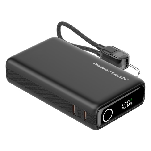 POWERTECH power bank PT-1641 με οθόνη & καλώδιο, 10000mAh, 22.5W, μαύρο