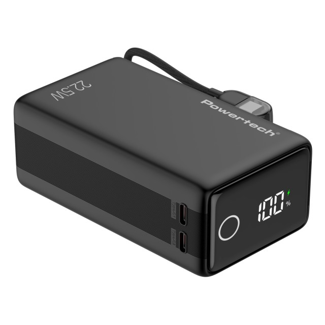 POWERTECH power bank PT-1642 με οθόνη & καλώδιο, 20000mah, 22.5W, μαύρο