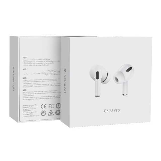 CELEBRAT earphones με θήκη φόρτισης T300 Pro, True Wireless, 13mm, 30/300mAh, λευκά