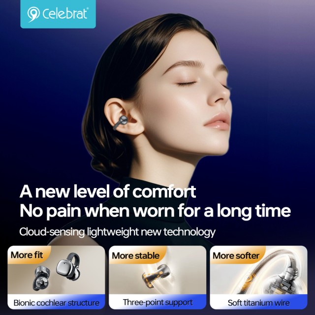 CELEBRAT earphones με θήκη φόρτισης W74, OWS, 10mm, 25/250mAh, μαύρα