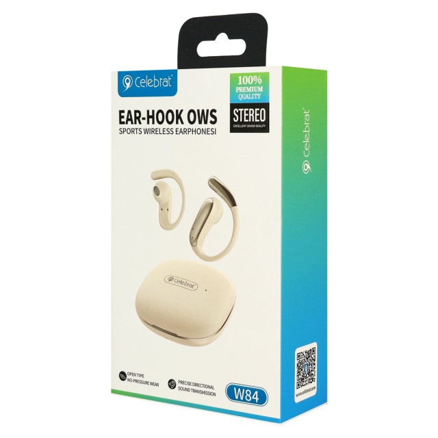 CELEBRAT earphones με θήκη φόρτισης W84, OWS, 13mm, 30/300mAh, μπεζ
