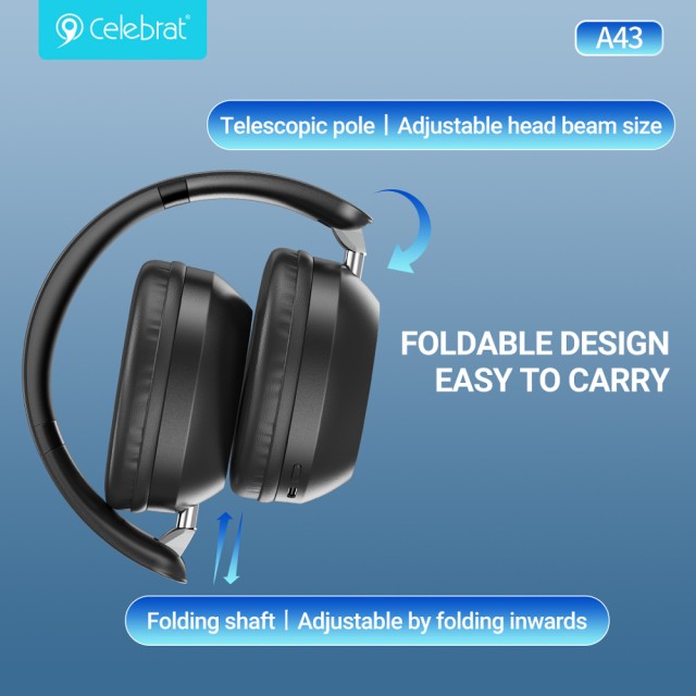 CELEBRAT headphones A43, ασύρματα & ενσύρματα, 40mm, 300mAh, μαύρα
