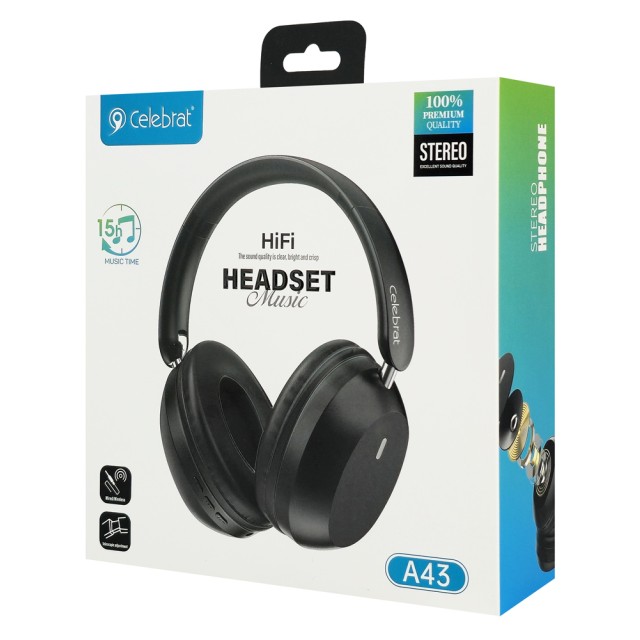 CELEBRAT headphones A43, ασύρματα & ενσύρματα, 40mm, 300mAh, μαύρα