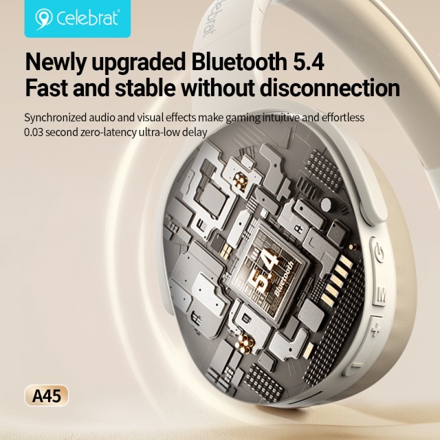 CELEBRAT headphones A45, ασύρματα & ενσύρματα, micro SD, 40mm, 250mAh, μπεζ
