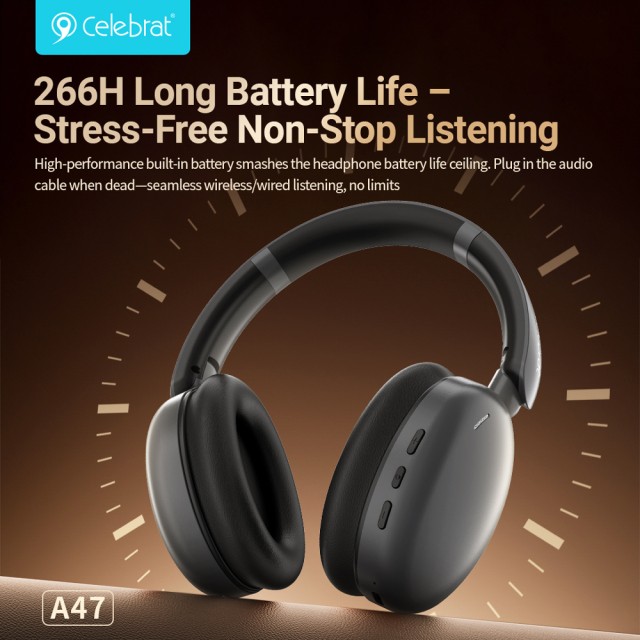 CELEBRAT headphones A47, ασύρματα & ενσύρματα, 40mm, 400mAh, ANC, γκρι
