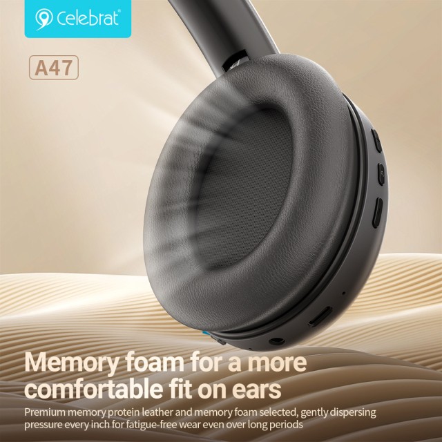 CELEBRAT headphones A47, ασύρματα & ενσύρματα, 40mm, 400mAh, ANC, γκρι