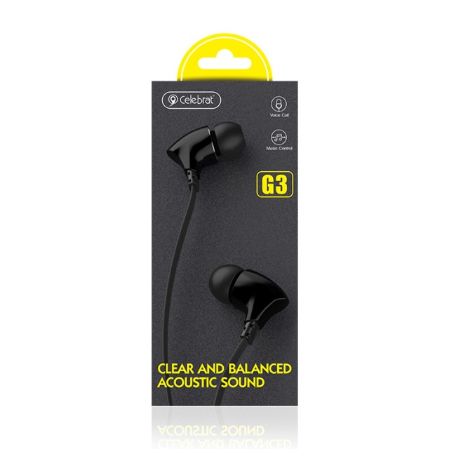 CELEBRAT earphones με μικρόφωνο G3, 3.5mm σύνδεση, Φ10mm, 1.2m, μαύρα