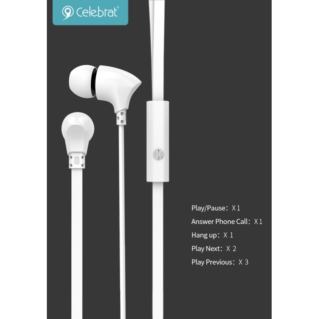 CELEBRAT earphones με μικρόφωνο G3, 3.5mm σύνδεση, Φ10mm, 1.2m, λευκά