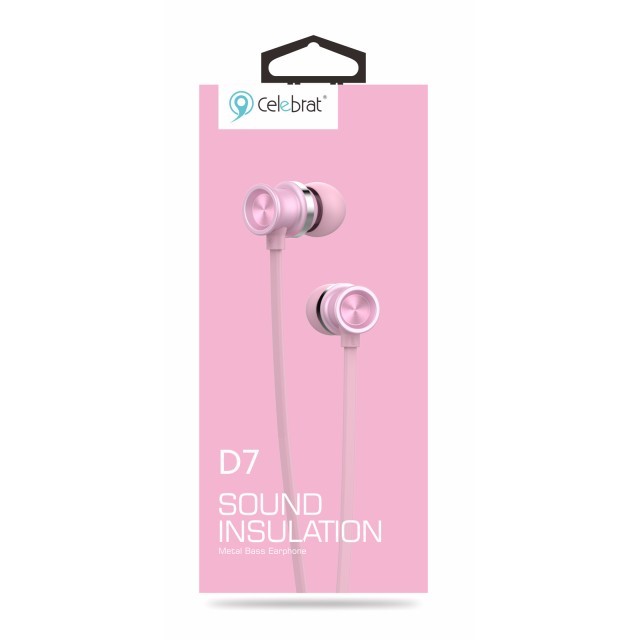 CELEBRAT earphones με μικρόφωνο D7, 3.5mm σύνδεση, Φ10mm, 1.2m, ροζ