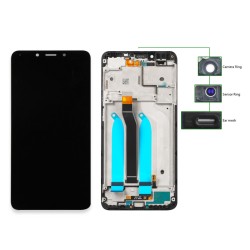 LCD για Xiaomi Redmi 6A, Camera-Sensor ring, ear mesh, frame, μαύρη