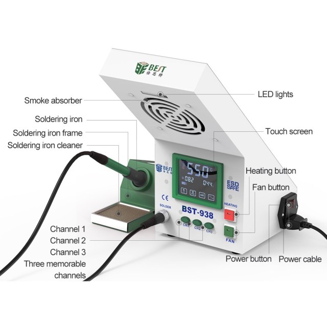 BEST Soldering Station BST-938 με σταθμό απορόφησης καπνού και LED φως