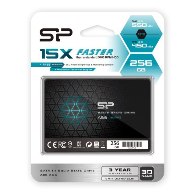 SILICON POWER SSD A55 256GB, 2.5", SATA III, 460-450MB/s, 7mm