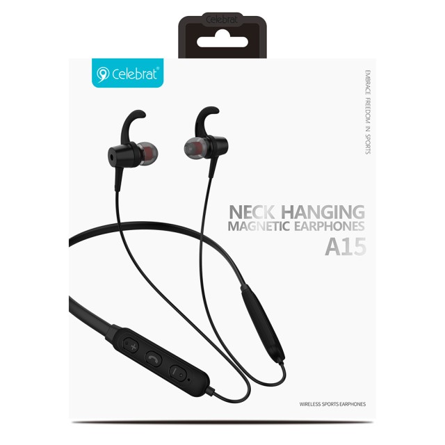 CELEBRAT earphones A15 με μαγνήτη, Bluetooth, 10mm, 130mAh, μαύρα