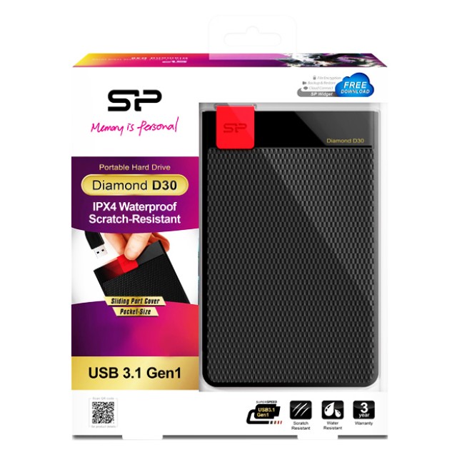 SILICON POWER Εξωτερικός HDD 1TB Diamond D30 D3S, USB 3.2, Black