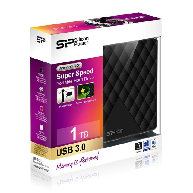 SILICON POWER εξωτερικός HDD 1TB Diamond D06, USB 3.2, μαύρος