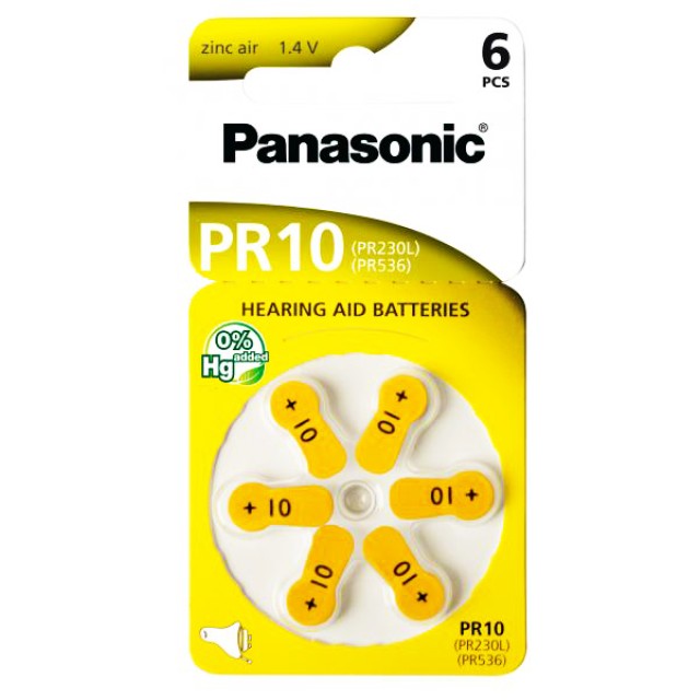 PANASONIC μπαταρίες ακουστικών βαρηκοΐας PR10, mercury free, 1.4V, 6τμχ