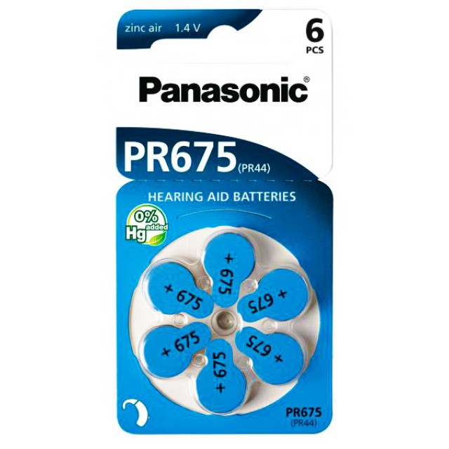 PANASONIC μπαταρίες ακουστικών βαρηκοΐας PR675, mercury free, 1.4V, 6τμχ