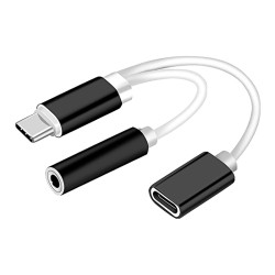 POWERTECH αντάπτορας USB-C σε USB-C & 3.5mm θηλυκό CAB-UC030, λευκός