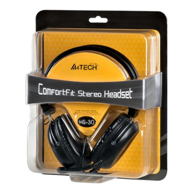 A4TECH Headset HS-30, 3.5mm, 40mm ακουστικά, μαύρα