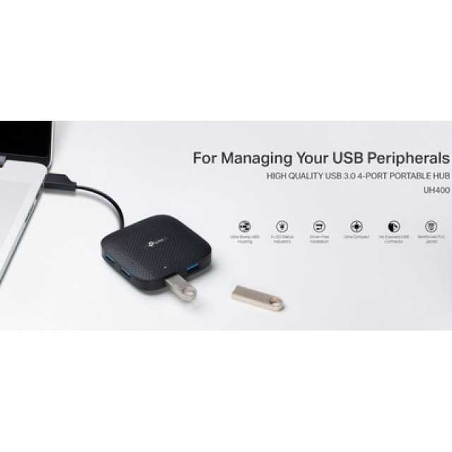 TP-LINK USB hub UH400, 4x θυρών, 5Gbps, USB σύνδεση, μαύρο, Ver. 3.0