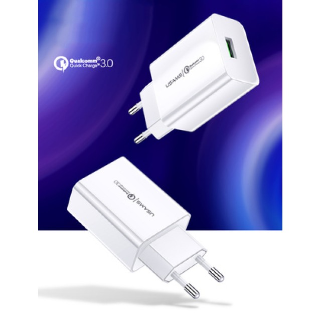 USAMS φορτιστής τοίχου T22, 1x USB, QC3.0 18W 3A, λευκός