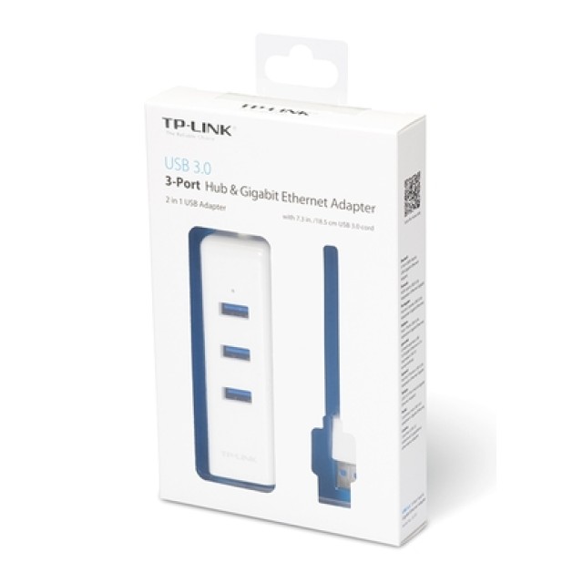 TP-LINK USB Hub UE330 με θύρα δικτύου, 3 θυρών, USB σύνδεση, λευκό