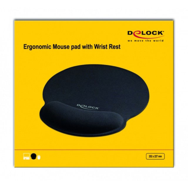 DELOCK Mousepad 12559 με στήριγμα καρπού, 252 x 227mm, μαύρο