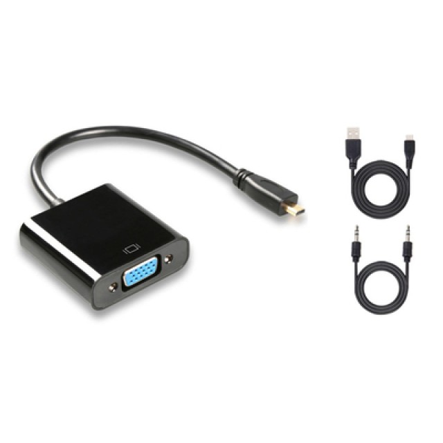 POWERTECH αντάπτορας micro HDMI σε VGA PTH-027 με audio, μαύρος