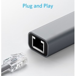 POWERTECH αντάπτορας δικτύου PTH-044, USB-C, 1000Mbps Ethernet, γκρι