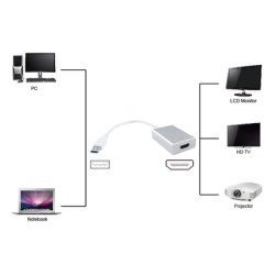 POWERTECH αντάπτορας USB 3.0 σε HDMI PTH-022 με Audio, ασημί