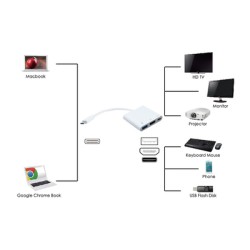 POWERTECH docking station PTH-038, 3 θυρών, USB-C σύνδεση, 4K, λευκό